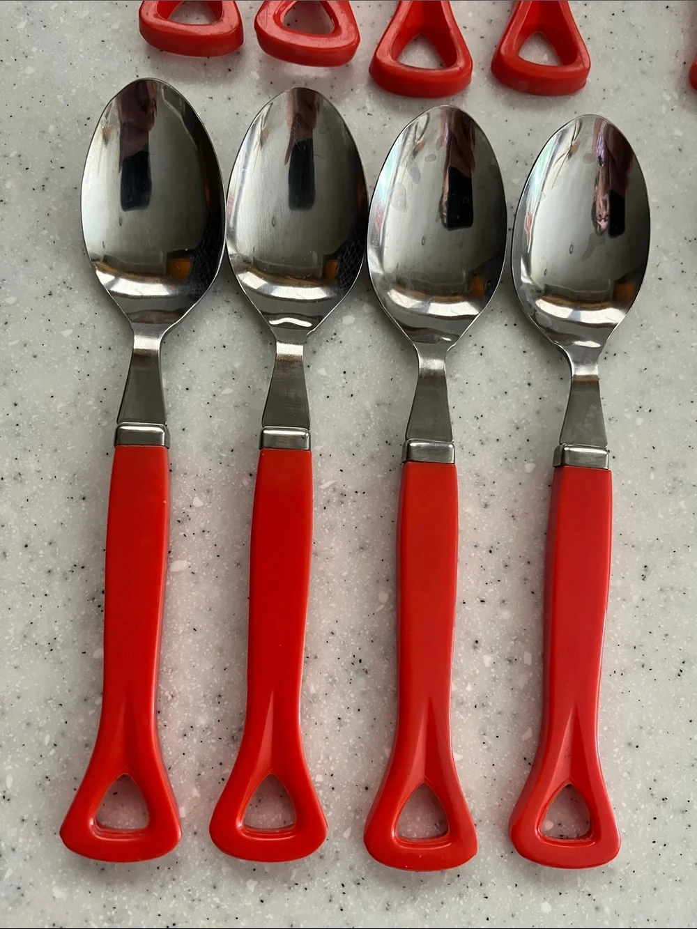 Vtg IIC Stainless Japan Red Handle Flatware 4 Settings 2 Serving Spoons *READ*